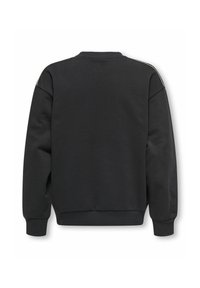 Czarny sweatshirt z okrągłym dekoltem i ściągaczami. Posiada subtelne kontrastowe paski na ramionach oraz teksturowany materiał.