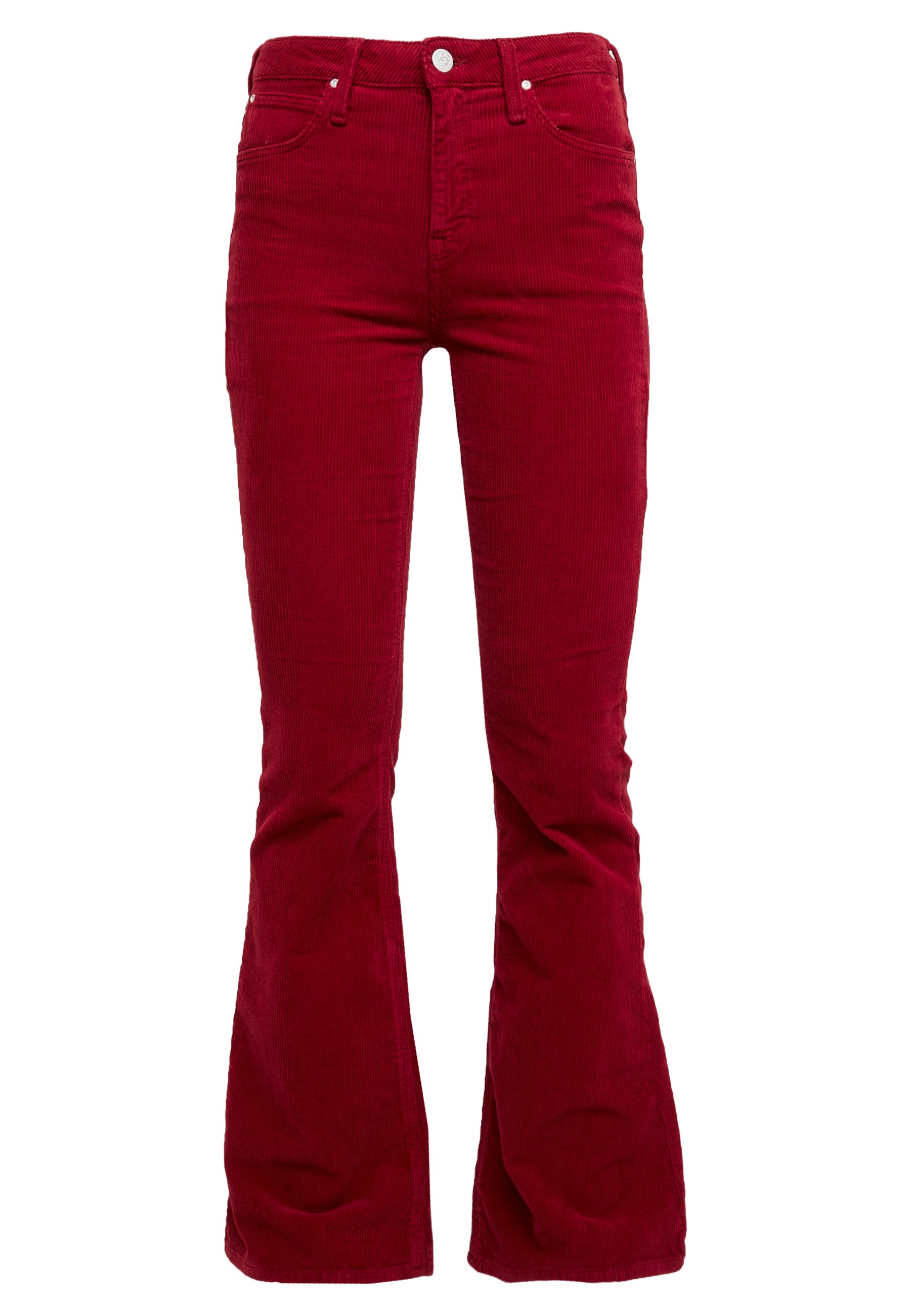 red flare jeans