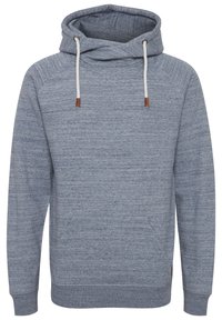 Sudadera con capucha en tejido azul claro jaspeado. Cuenta con un bolsillo frontal, cordones ajustables y puños y dobladillo acanalados.