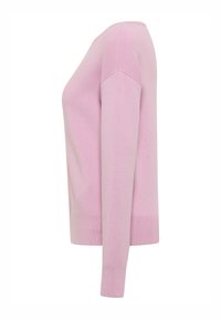 Rosa Feinstrickpullover mit rundem Ausschnitt und langen Ärmeln, mit einem enganliegenden Saum und glatter Textur.