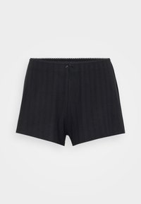 Svarte boksershorts med en teksturert pinstripe-design, som har blondekant i livet og en liten sløyfeakcent foran.