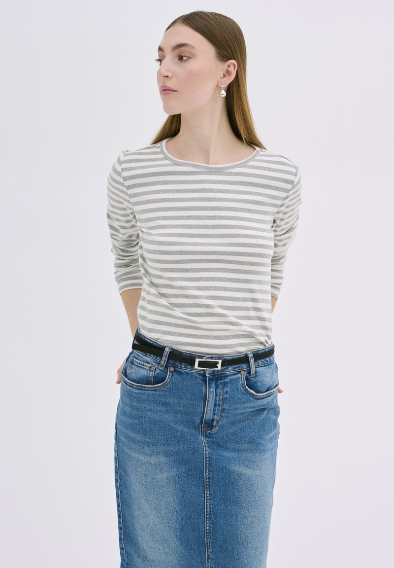 My Essential Wardrobe - DANA - Top s dlouhým rukávem - grey melange woff white strip, Zvětšit