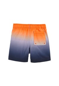Pánske plavkové šortky s prechodom z oranžovej na námornícku modrú, elastický pás a zadná vrecko s jedným detailom gombíka.