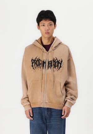 YOURTURN UNISEX OVERSIZED FIT WASHED ZIP-UP HOODIE - Mikina so zipsom - brown