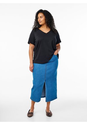 Zizzi FLASH - 2ER-PACK  MIT V-AUSSCHNITT - Základné tričko - black black