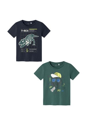2ER-PACK RUNDHALS KURZARM BEQUEMES - Print T-shirt - blau grün