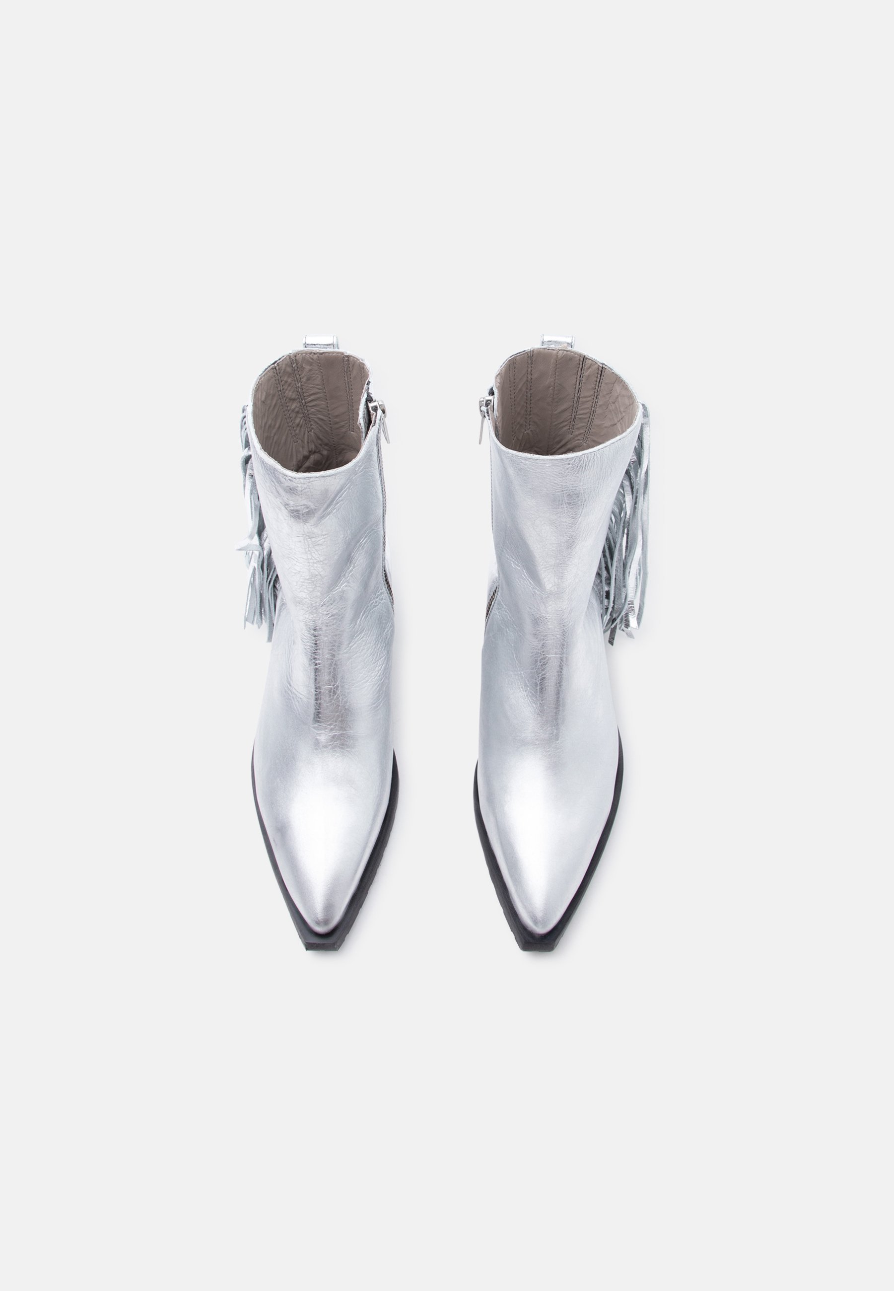 （希少）diesel silver boots AllSaints BAZELY FRINGE BOOT - Cowboy/biker ankle boot - silver