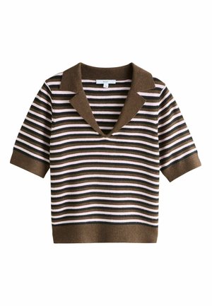 Next, TALL FIT - SUPERSOFT SHORT SLEEVE OPEN NECK POLO TOP - Polo shirt - chocolate brown pink stripe