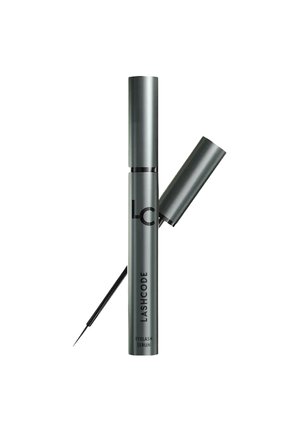 Siero per ciglia Lashcode in un tubo metallico grigio, con un pennellino applicatore sottile. Presenta un design elegante e un testo nero audace sul davanti.
