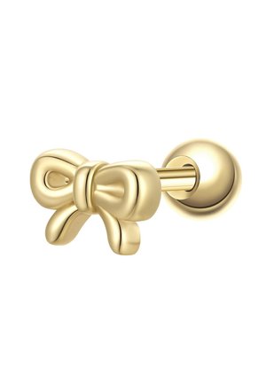 Clou d'oreille doré en forme de nœud attaché avec un dos rond pour fixation à l'oreille.