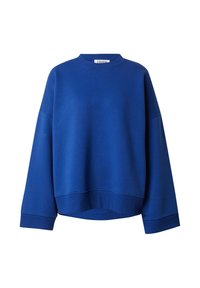 Königsblaues, übergroßes Sweatshirt mit runder Ausschnitt und gesenkten Schultern, sowie einem gerippten Bündchen und Saum. Glattes Material mit matter Oberfläche.