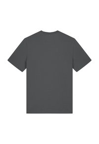 Graues Baumwoll-T-Shirt mit kurzen Ärmeln, Rundhalsausschnitt und glatter Textur. Hat einen schlichten Rücken ohne Muster oder Akzente.
