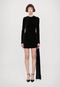 David Koma SIDE RUCHING DETAIL MINI DRESS WITH TRAIN