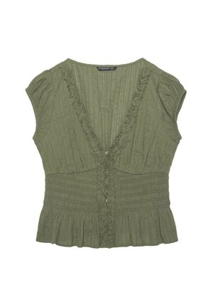 Stradivarius, SHORT SLEEVE SHIRRED SHIRT - Bluse - khaki