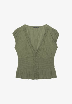 Stradivarius, SHORT SLEEVE SHIRRED SHIRT - Bluse - khaki