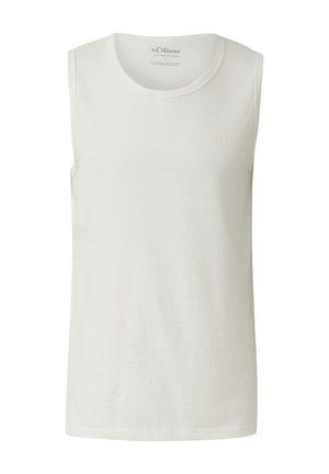Witte mouwloze tanktop met ronde hals en subtiel s.Oliver-logo op de borst en een label aan de binnenkant van de kraag.