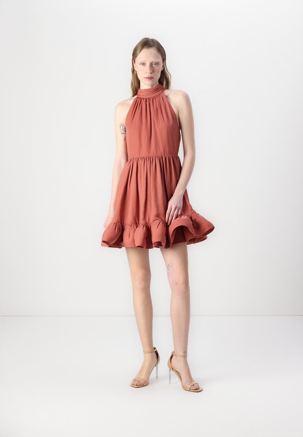 FERN HALTER NECK RUFFLED MINI - Cocktail dress / Party dress - terracotta