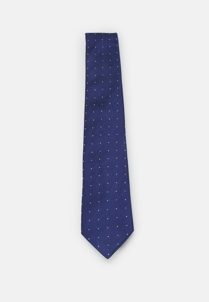 Cravatta in seta blu navy, decorata con trattori di diversi colori Cravatta in seta blu navy, decorata con trattori di diversi colori