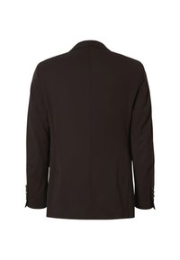 Veste de costume homme marron foncé vue de dos avec manches longues et détails de boutons aux poignets.