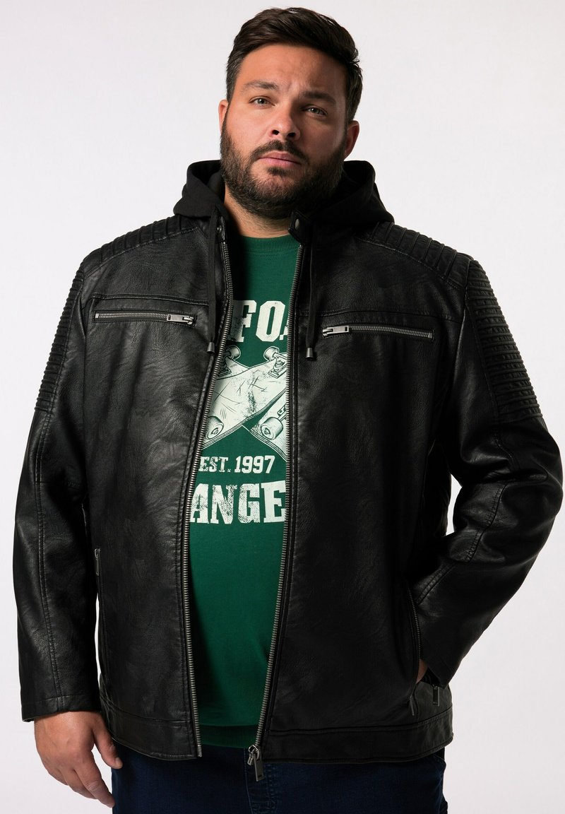 Men Plus BIKER Kunstlederjacke black/schwarz Zalando