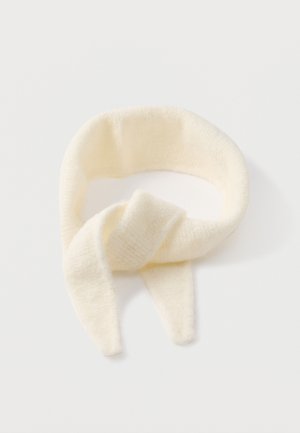 Crèmekleurige stoffen hoofdband met een zachte textuur, voorzien van een gedraaide knoop in het midden en taps toelopende uiteinden.