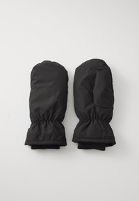Svart polstrede votter med elastiske mansjetter, med glatt yttermateriale og ribbestrikket fôr for varme og komfort.