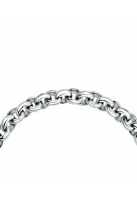 Braccialetto in argento con anelli ovali intrecciati, finitura lucida e texture liscia. Progettato per un'aderenza sicura e confortevole.