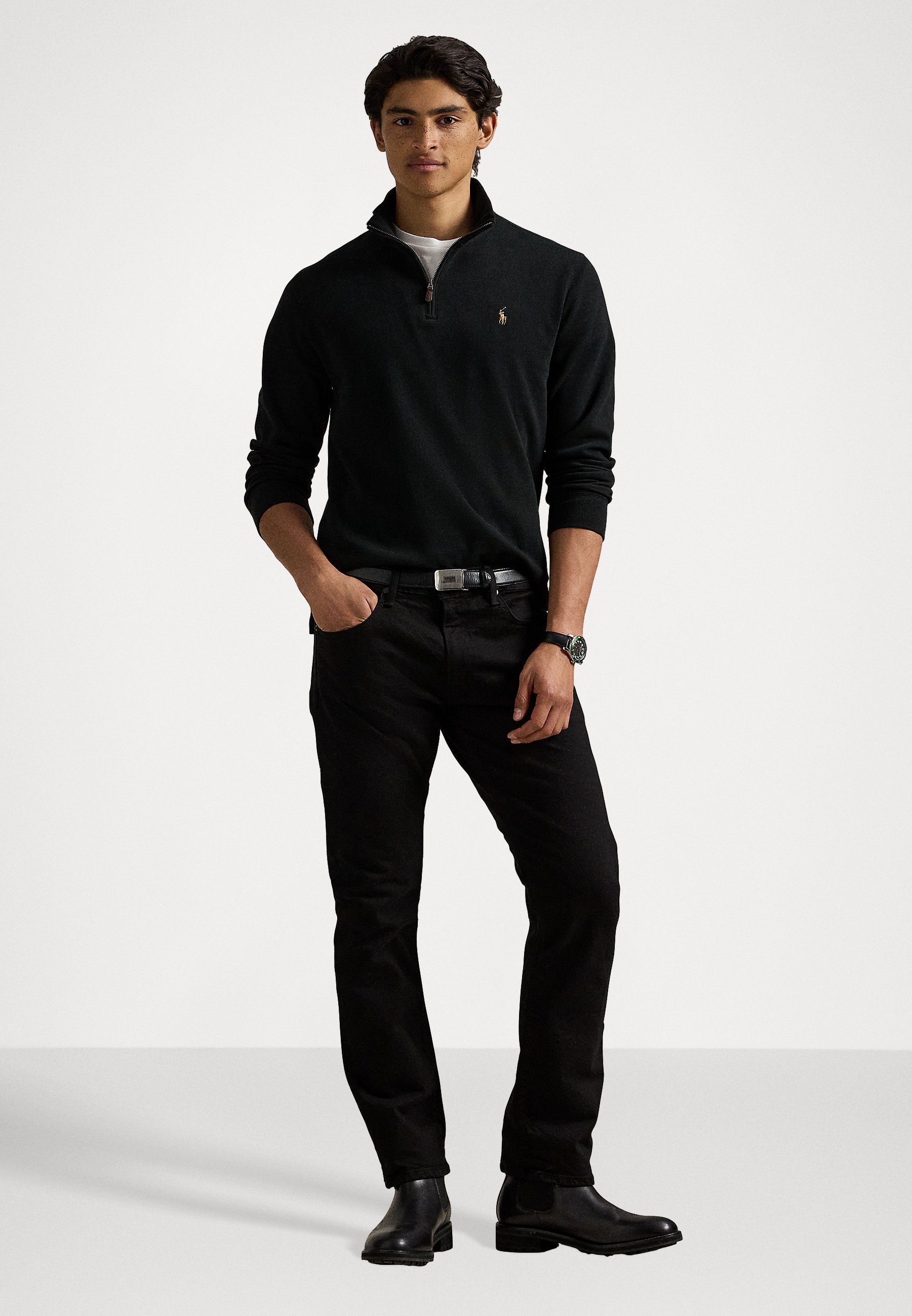 Polo Ralph Lauren ESTATE RIB QUARTER ZIP PULLOVER - Jumper - black