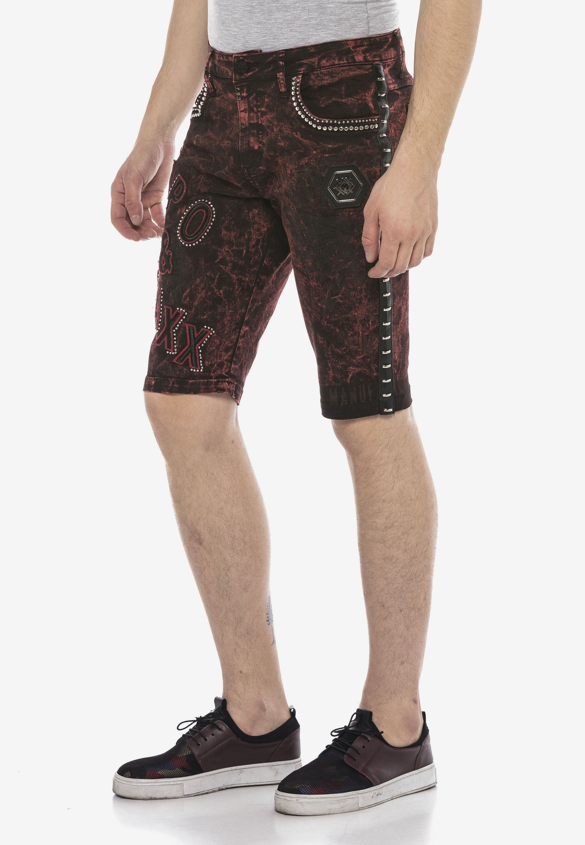 burgundy denim shorts