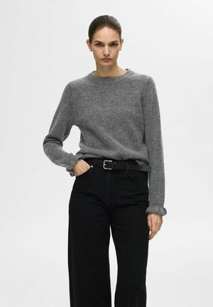 SLFLULU FRILL CUFF O NECK - Svetr - medium grey melange
