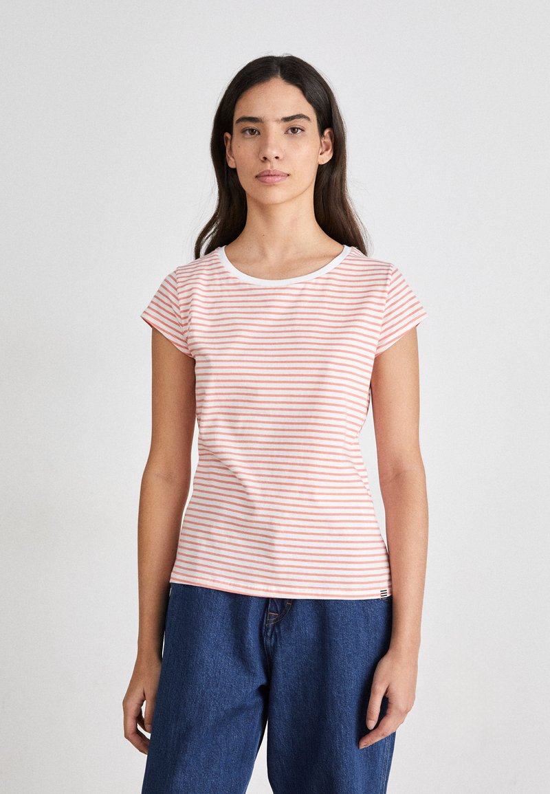 Mads Nørgaard STRIPE TEASY TEE - T-Shirt print - brilliant white/shell pink