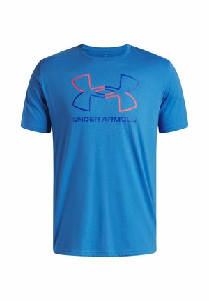 Mėlynas trumpomis rankovėmis marškinėliai, pagaminti iš minkštos medžiagos. Pirmiausia akcentuojamas didelis raudonas ir purpurinis Under Armour logotipas krūtinėje.