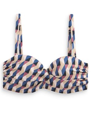 GEOMETRIC STRUCTURED WIRED BANDEAU BIKINI TOP - Bikini felső - cream blue