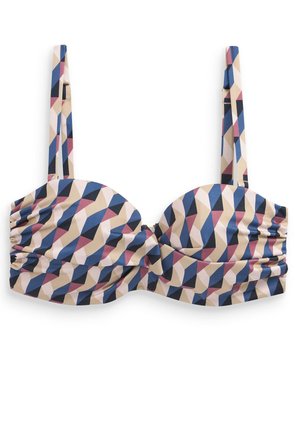 GEOMETRIC STRUCTURED WIRED BANDEAU BIKINI TOP - Bikiniöverdel - cream blue