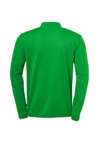 Grønt langærmet skjorte lavet af glat, letvægtsstof. Har en krave og et enkelt design uden mønstre eller accenter.