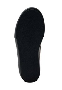 Suela de zapato de goma negra con superficie texturizada, forma redondeada y bordes lisos; no presenta patrones visibles ni detalles de herrajes.