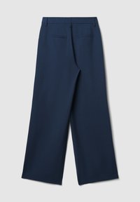 Marinefarbene weite Hosen aus einem glatten Stoff, mit einem strukturierten Bund und zwei Gesäßtaschen mit dezenten Nähdetails.