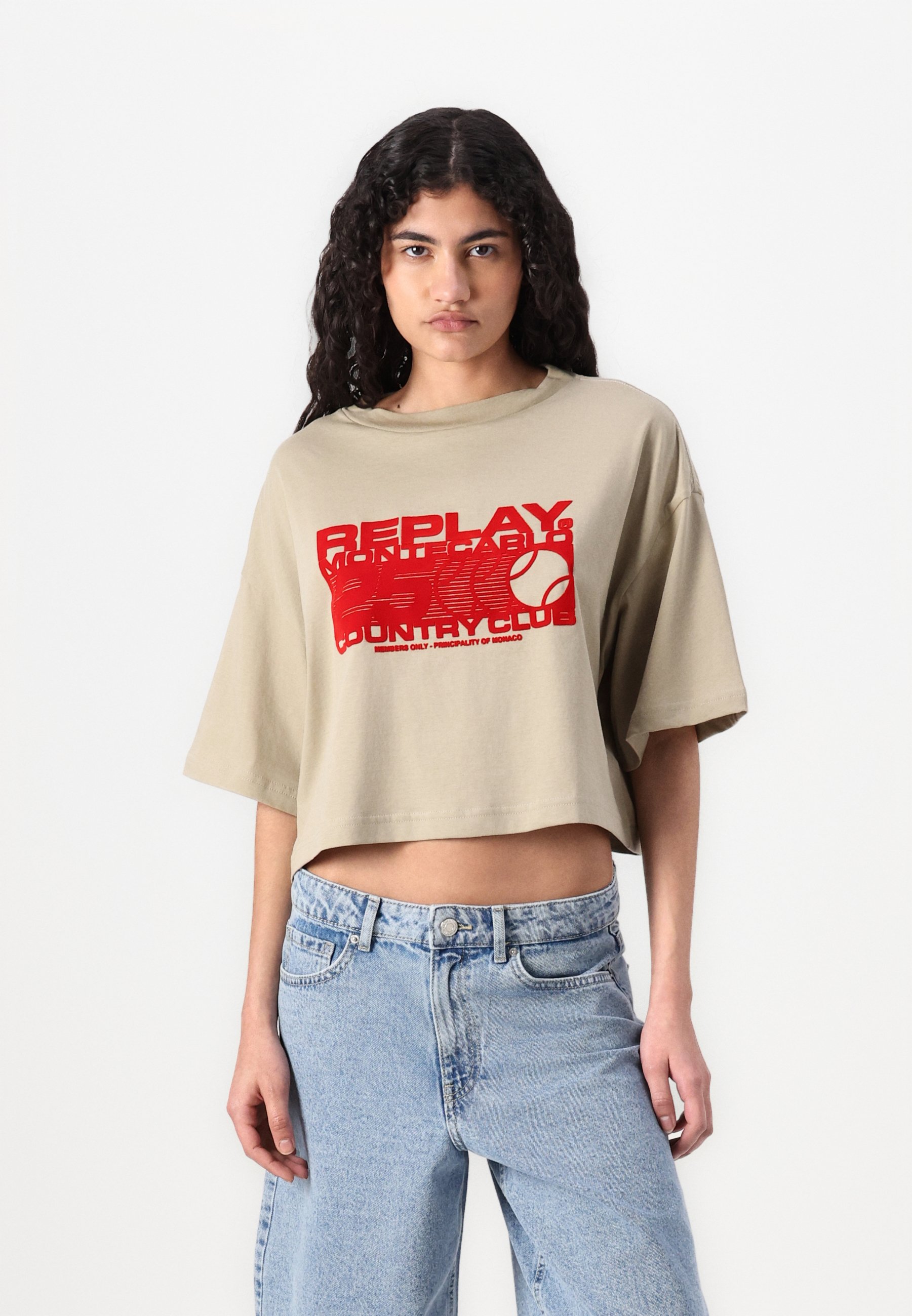 売れ筋商品|||リプレイ Tシャツ レディース トップス MONTE CARLO TENNIS CLUB - Print T-shirt - khaki Replay MONTE CARLO TENNIS CLUB - Print T-shirt - khaki