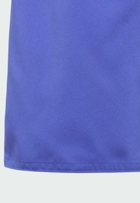 Tessuto blu con una texture liscia, che presenta un design semplice. L'orlo inferiore è rifinito con un bordo cucito in modo ordinato.