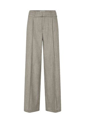 Grijze wijde broek gemaakt van textiel met structuur, met een hoge taille, riemlussen en subtiele plooien voor een tailored uitstraling.