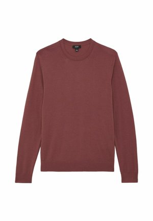 Dunkelroter Langarmpullover aus weichem Strickstoff. Verfügt über einen Rundhalsausschnitt sowie gerippte Bündchen und Saum für eine eng anliegende Passform.