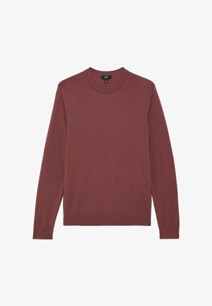 Dunkelroter Langarmpullover aus weichem Strickstoff. Verfügt über einen Rundhalsausschnitt sowie gerippte Bündchen und Saum für eine eng anliegende Passform.