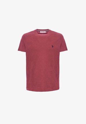 T-shirt bordeaux realizzato in morbido cotone. Design a girocollo con maniche corte. Presenta un piccolo logo nero sul lato sinistro del petto.