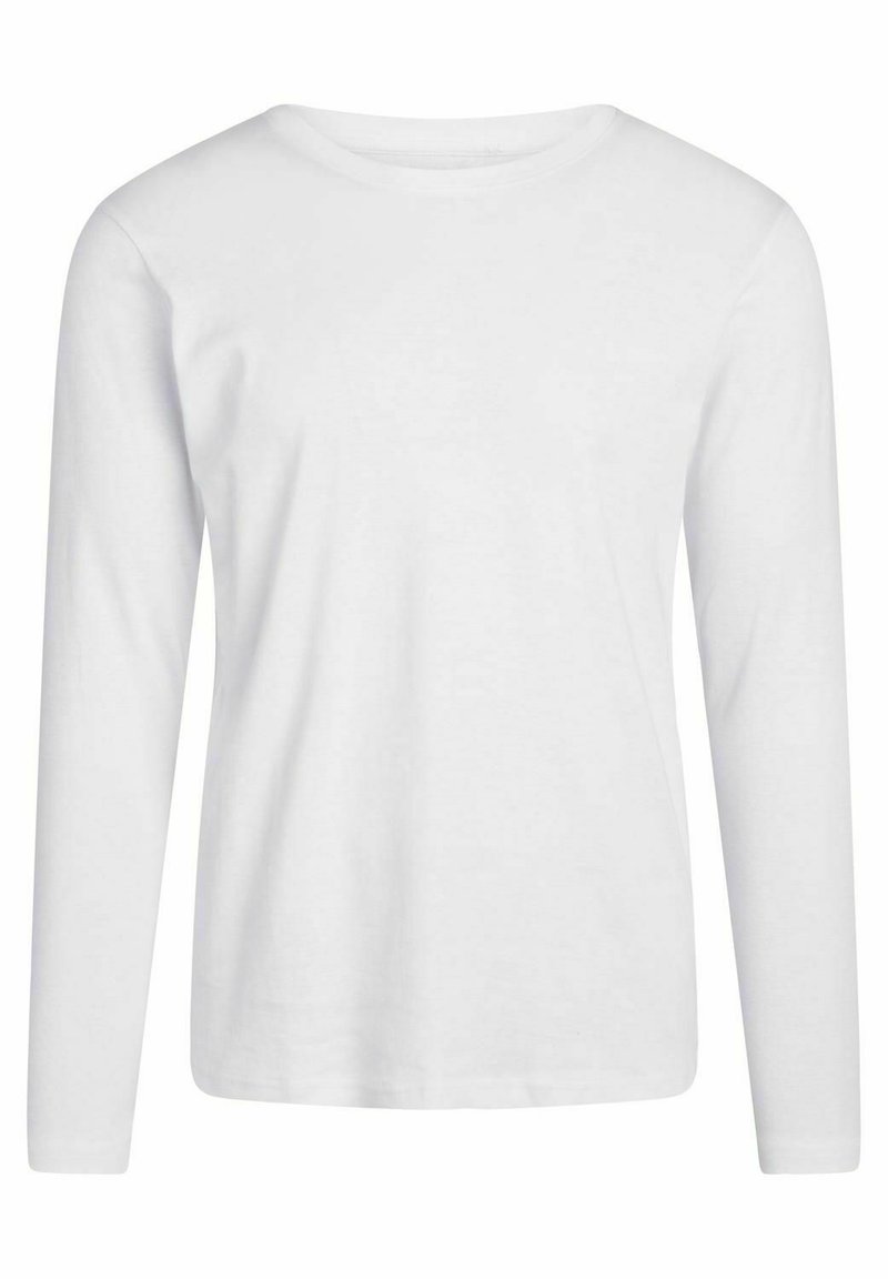 Tricou alb cu mânecă lungă, realizat din bumbac. Guler rotund, textură moale și croială dreaptă, fără modele sau accente vizibile.