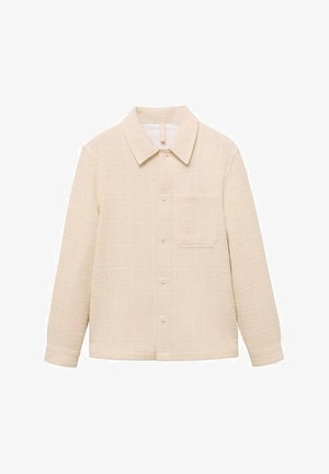 Bežirana, teksturirana srajca s kragnico, sprednjimi gumbi in enim prsni žepom. Dolgi rokavi in sproščen kroj. Lahka tkanina.