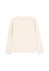 Cremefarvet sweatshirt lavet af sweatshirt-stof. Har lange ærmer, en ribbet rund halsudskæring og ribbede manchetter og kant.
