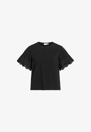 VILA, SHORT SLEEVED TOP VISUMMER ROUND NECK - T-shirt print - black