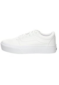 Classiche sneakers bianche in tela con design a bassa punta, suola in gomma testurizzata e dettagli di cucitura sottili sui pannelli laterali.