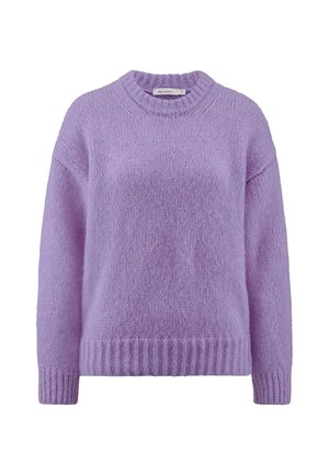 Maglione chunky in lilla, con scollatura tonda, polsini e orlo ribattuti. Texture morbida, vestibilità rilassata e design con spalle calate.