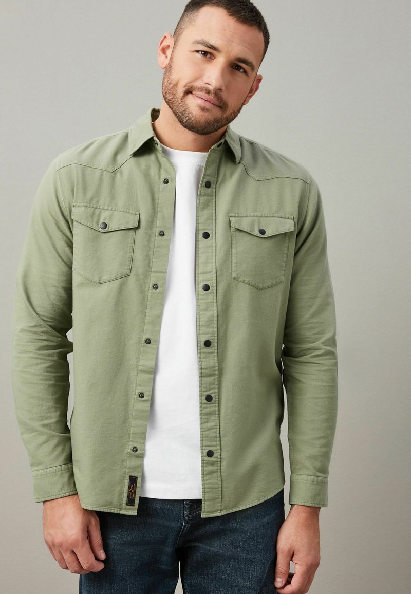 Next TWIN POCKET TEXTURED LONG SLEEVE - Marškiniai - khaki green